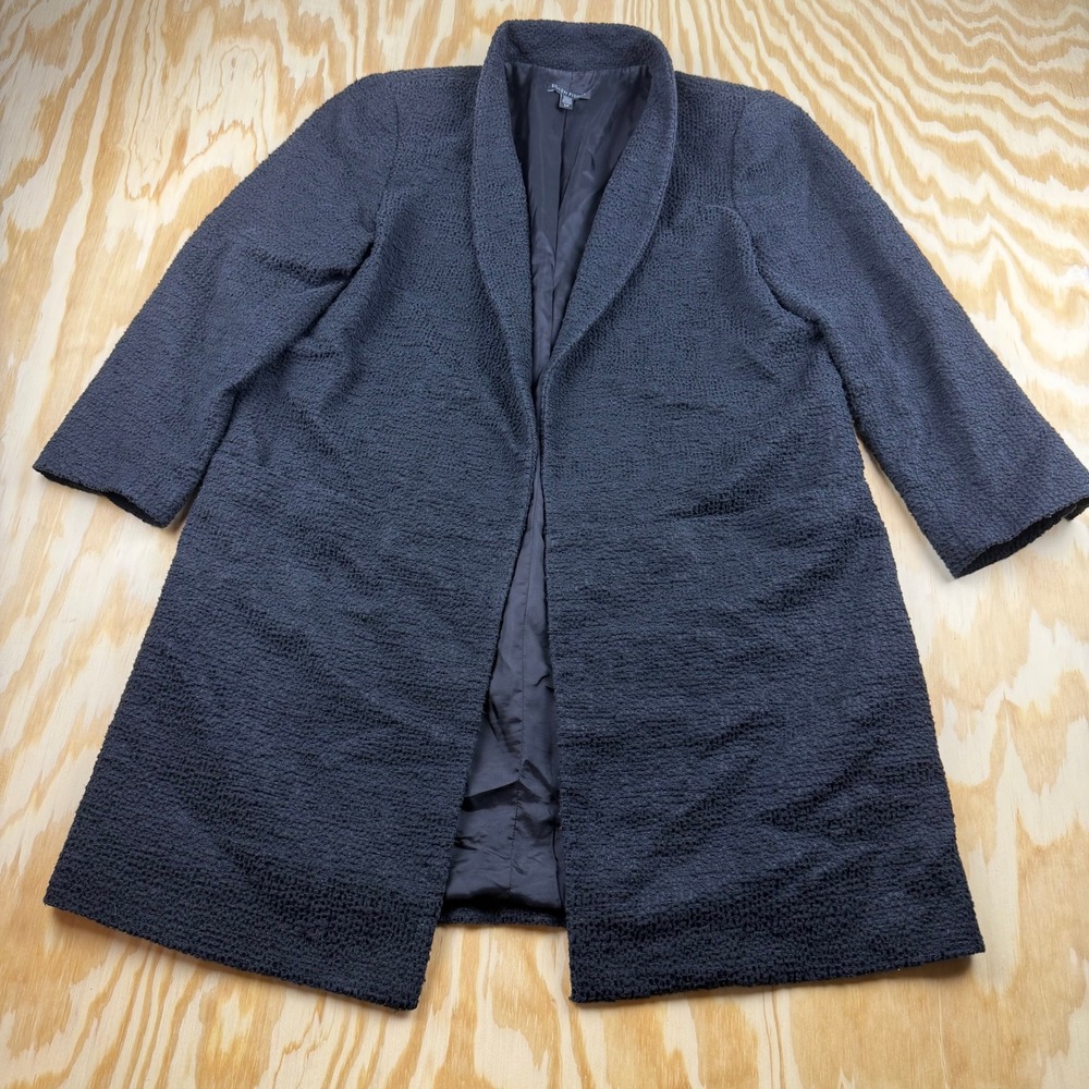 Eileen Fisher Black Organic Cotton Blend Shawl Collar Open Front Coat Small